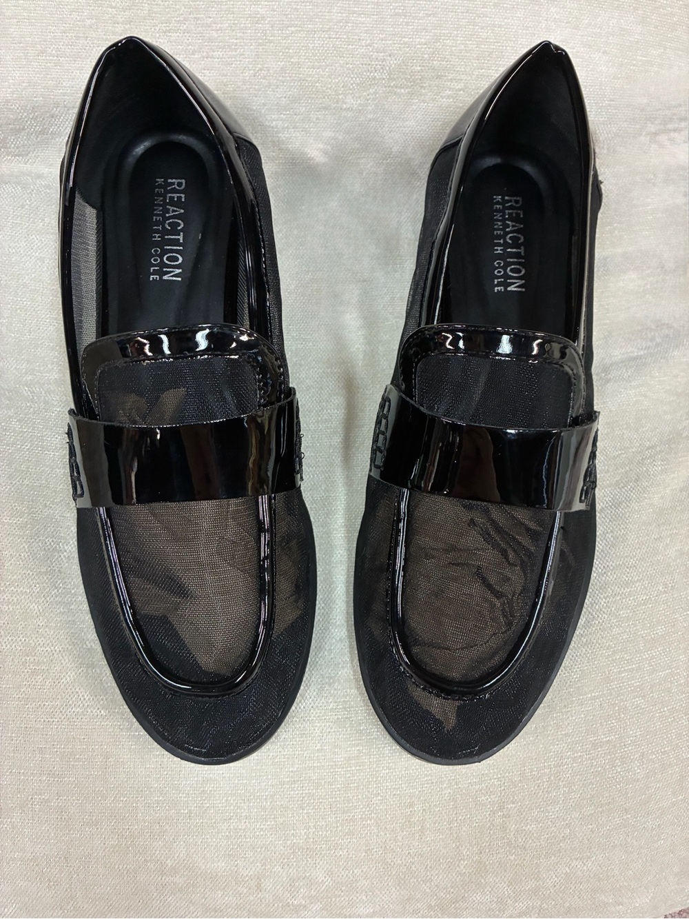 Reaction Kenneth Cole “Great” Black Sheer Mesh Patent Women’s Penny Loafers